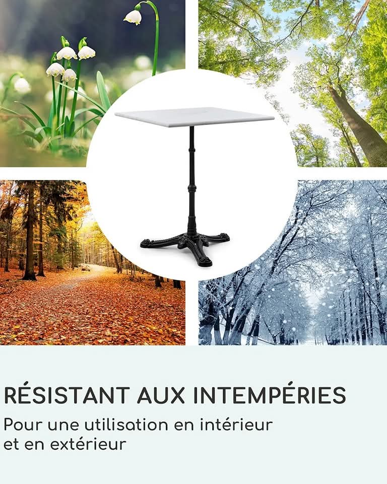 70×70 cm / Table carrée 70×70 en quartz artificiel avec pied en fonte