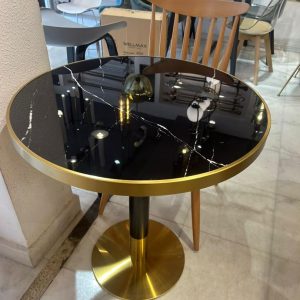 Ø 70 cm / Table ronde en quartz artificiel avec bordure dorée – Diamètre 70 cm