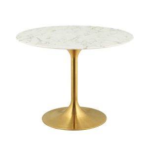Ø80 cm / Table ronde Ø80 en quartz artificiel avec pied tulipe doré
