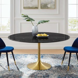 Ø100 cm / Table ronde Ø100 en quartz artificiel avec pied tulipe doré