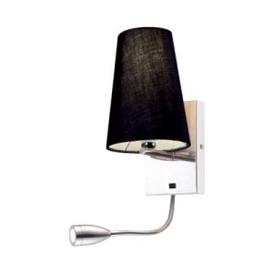 Applique Leer noir chromé E27 incluse + LED 1W 3000K