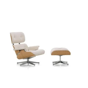 FAUTEUIL JAMES LOUNGE CHAIR EN CUIR ANILINE ET BOIS DE PALISSANDRE BEIGE