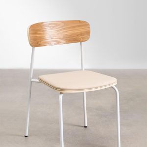 Chaise de salle à manger empilable en fer et bois ' BLANC '