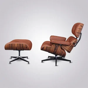 FAUTEUIL JAMES LOUNGE CHAIR EN CUIR ANILINE ET BOIS DE PALISSANDRE MARRON