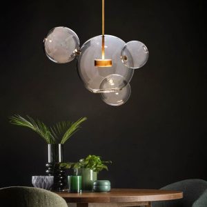 3X BOULES/Suspension contemporaine Bubble en verre et finition laiton