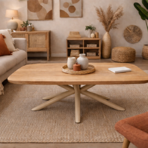 TABLE BASSE BOIS PIEDS METAL COULEUR BEIGE