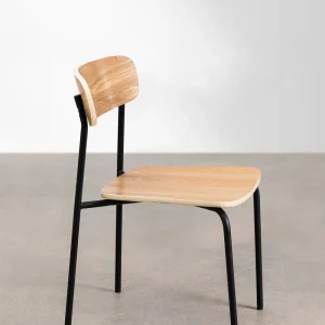 Chaise de salle à manger empilable en fer et bois ' NOIR '