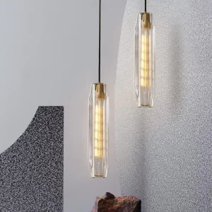 Suspension contemporaine en verre strié [Transparent / Ambre]