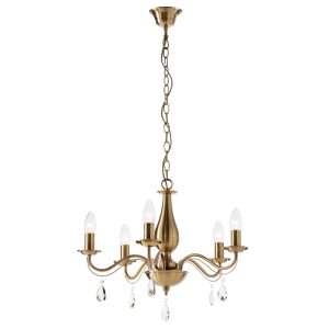 Chandelier Smarter Fabiola, metal, glass, brass, 5XE14, D.52 cm