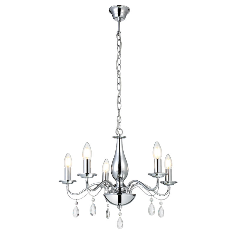 Chandelier Smarter Fabiola, metal, glass, brass, 5XE14, D.52 cm CHROME